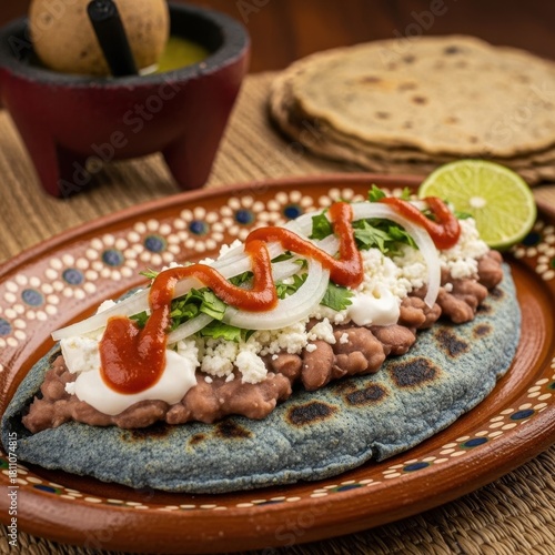 Mexican tlayuda masterpiece showcasing vibrant ingredients and traditional culinary artistry
