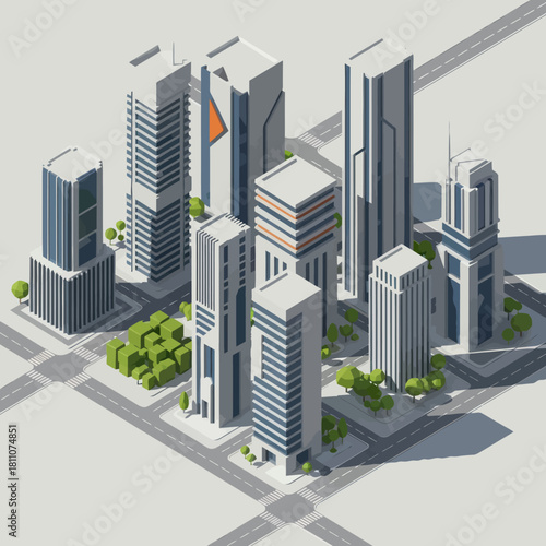 Modern city skyline featuring diverse architectural designs and structures.