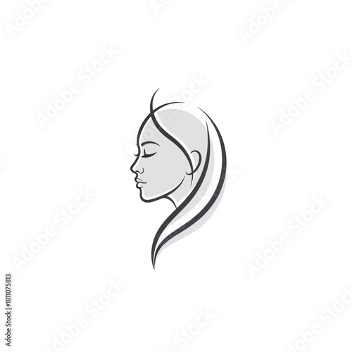 Elegant Profile of Woman with Long Hair Silhouette Minimal Design