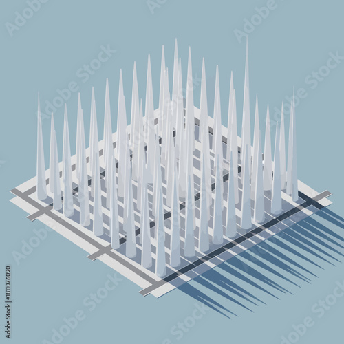 Abstract White Spiked Structure on a Square Base.