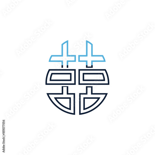 Minimalist Japanese Kanji Symbol Shou Red and Blue Tattoo Design