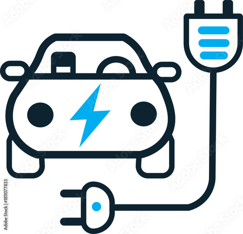 Electric car charging station icon in minimal outline style, modern vector illustration