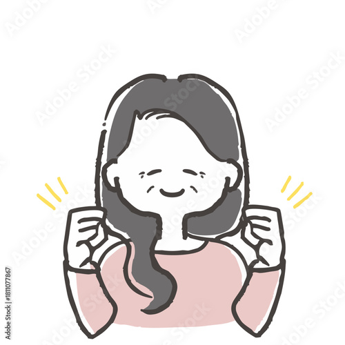 両手で拳を作り笑顔で応援するシニア女性のイラスト