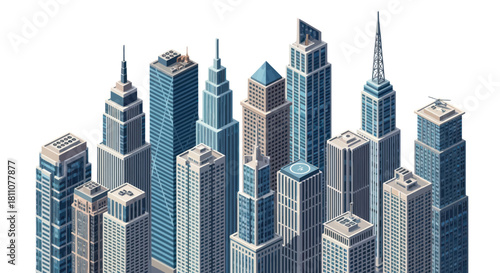 Cityscape of modern skyscrapers showcasing urban architecture and design elements.