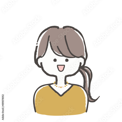 サイドテールで結んだ若い女性の単体イラスト