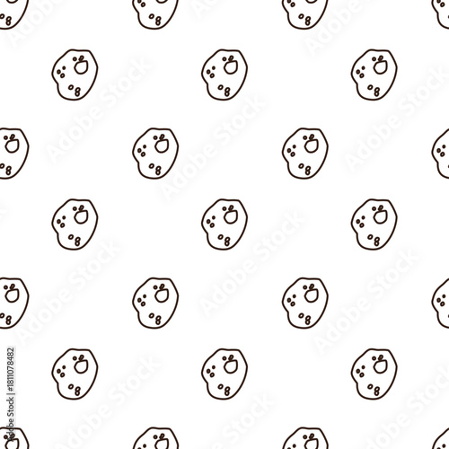 line art pattern of irregularly asteroid brown object with a dark outline. It features several small, lighter brown circular markings and one larger, light grey circular marking