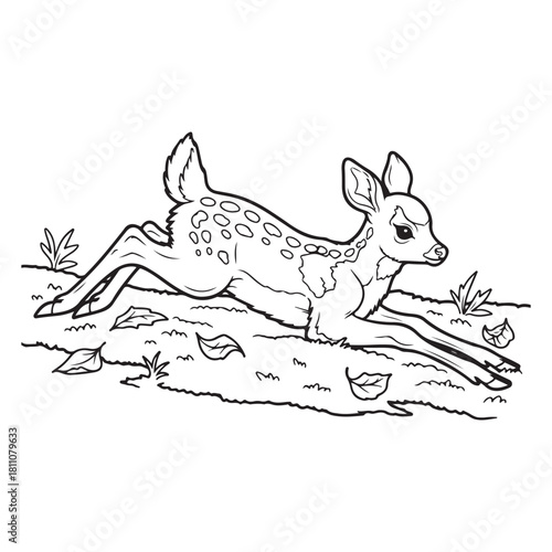 A deer fawn running through the grass