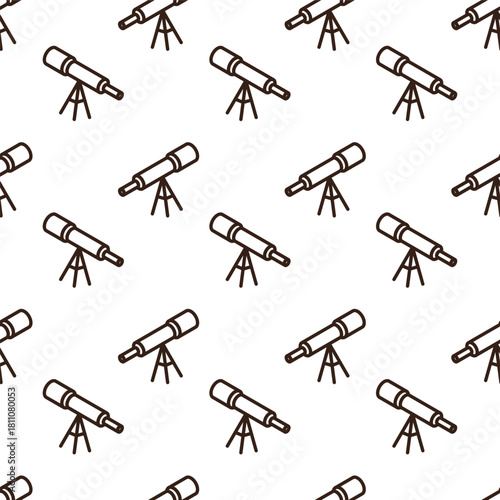line art pattern of telescope with a blue barrel and a dark brown tripod stand. The telescope has a simple, bold outline and is set against a white background