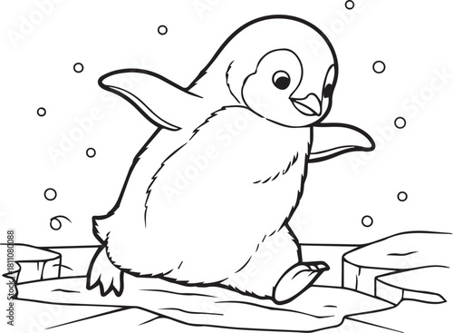 Penguin walking on ice coloring outline