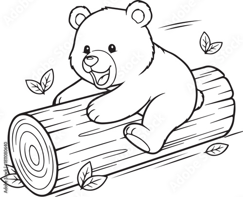 Bear cub playing on a log illustration