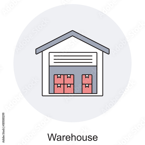 Warehouse Icon, Storage Facility, Logistics Center, Inventory Warehouse, Distribution Depot, Illustration, vector