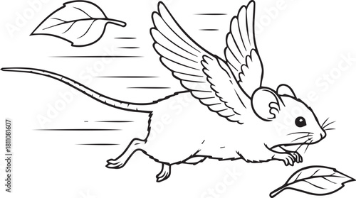 Flying mouse with wings line drawing art