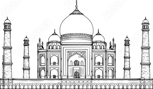 Line art illustration of the Taj Mahal