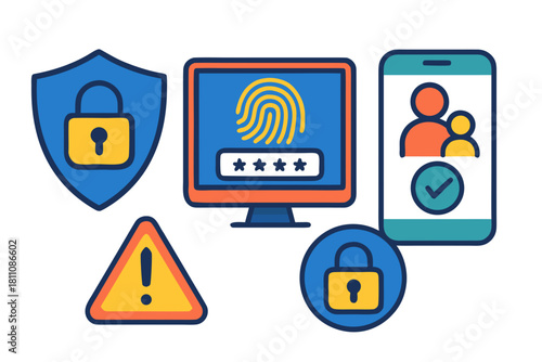Stay Secure Online: Protect Your Data with a Smart Combination of Cybersecurity Measures for Desktop, Mobile & Online Access. Originally a scalable vector graphic