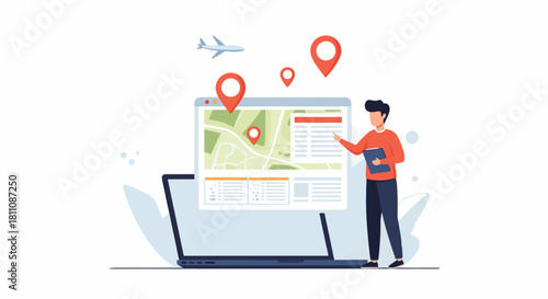 Modern travel planning with digital map and airplane offers exciting adventure, explore new destinations, discover the world, and plan unforgettable trips