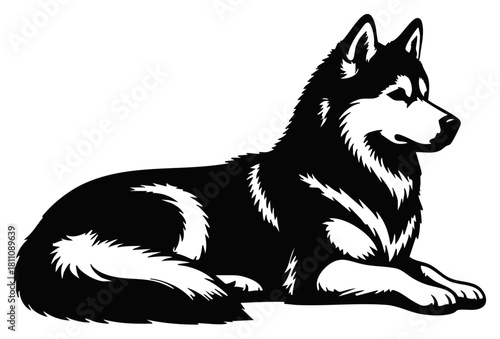 Relaxed Husky Dog Silhouette Vector, Transparent Background