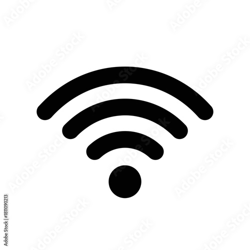 Black and white WiFi signal icon representing wireless network connectivity.