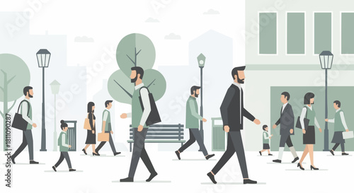 People walking in a city street, diverse group of individuals, urban scene.