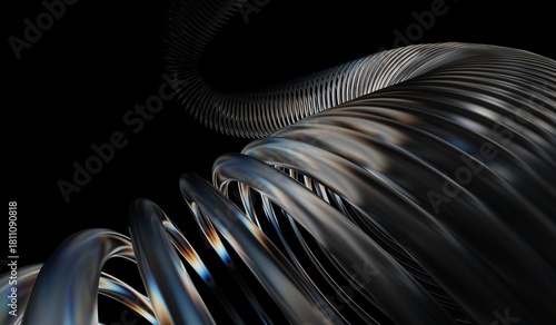 white caustic effect, neon light holographic gradient, 3D illustration showing black 3D background, abstract crystal pattern, and glass chromatic cube block shapes render.