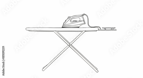 Iron and Ironing Board - A Line Art Illustration.