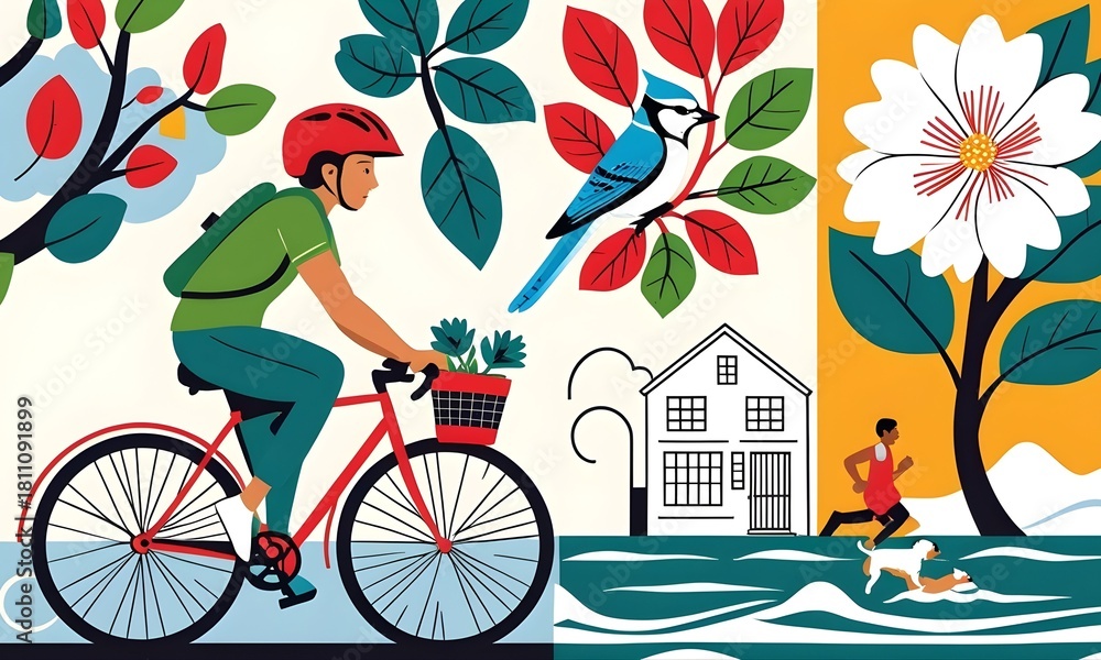 Fototapeta premium Colorful Outdoor Lifestyle Activity Illustration