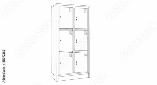 Detailed drawing of a six-door locker cabinet, perfect for storage solutions.