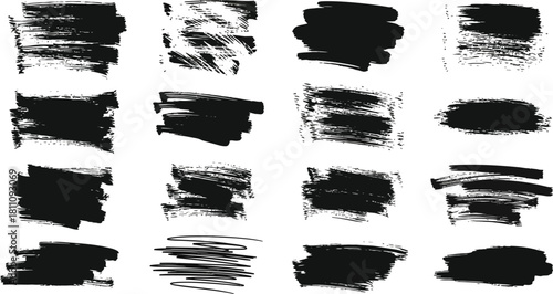 Mega bundle of different ink brush strokes:rectangle,square and round freehand drawings.Ink splatters,grungy painted lines,artistic design elements