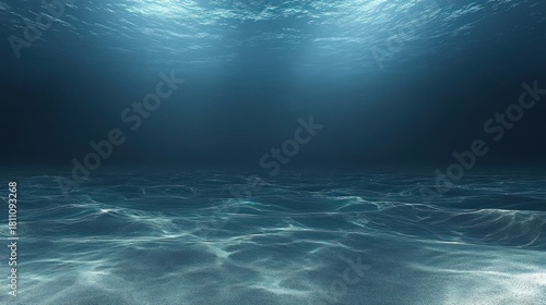 Mysterious Underwater Scene with Sunlight Rays Penetrating Deep Blue Ocean