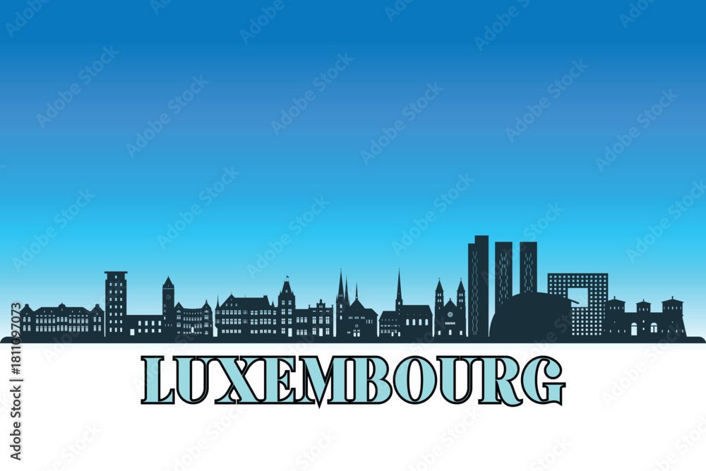 Naklejka premium Global city Luxembourg shown in a detailed vector skyline with a bright blue sky.