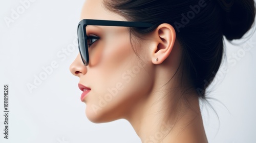 Elegant Profile: a stylish woman with dark sunglasses showcases her poise, beauty, and confidence. The profile is a testament to the timeless appeal of understated sophistication.