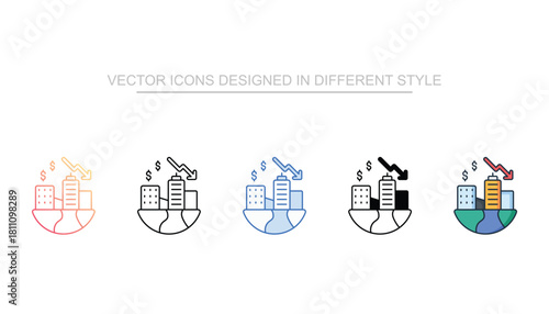 Economic Crisis line icon set vector stock with white background
