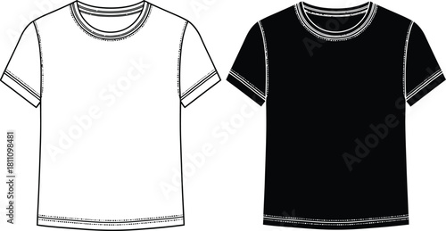 White and black t shirt mockup template for fashion design presentation eps silhouette