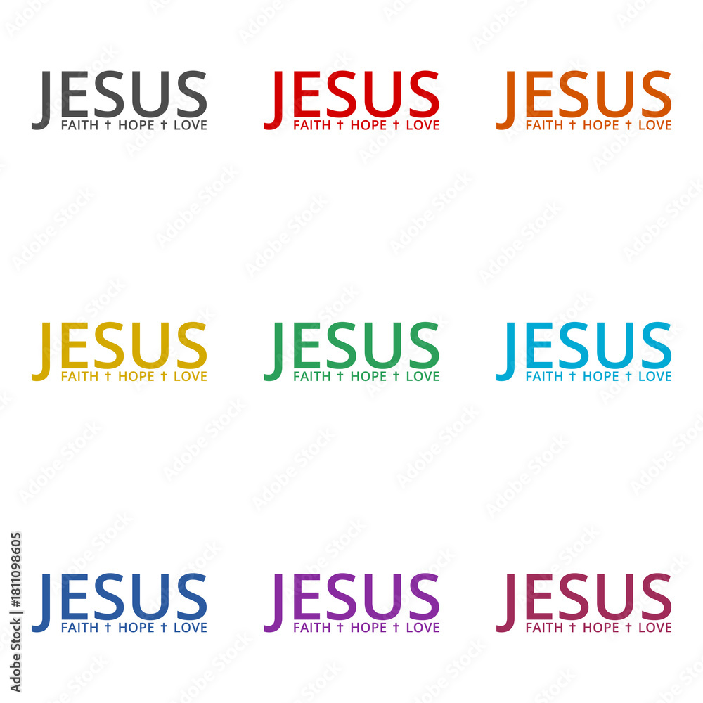 Naklejka premium Jesus, faith, hope, love icon isolated on white background. Set icons colorful