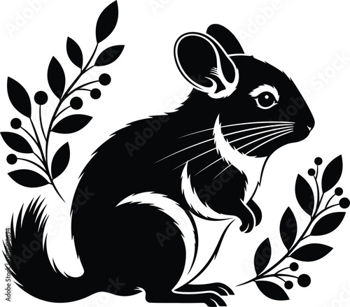 Chinchilla vector art rodent illustration black and white silhouette art eps
