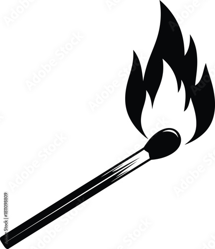 Burning matchstick illustration black and white fire flame light danger eps silhouette