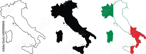 Map of italy: outline, silhouette, and national flag colors