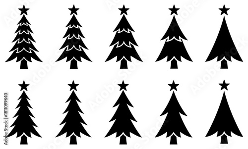 様々な形のクリスマスツリーのアイコンのベクターイラストのセット