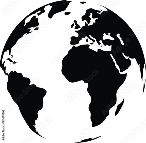 Stylized black and white earth globe graphic illustration