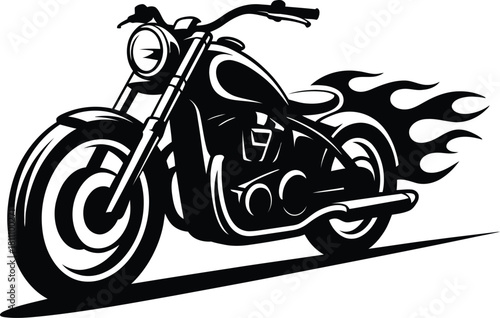 Bold classic chopper motorcycle with fiery speed illustration