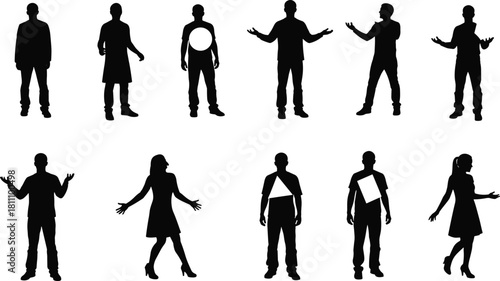 Men and Women Standing, Gesturing, and Posing for Presentation, Interaction, and Full Body Vector Collection.