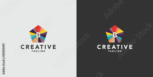Digital colorful abstract icons, elements and symbols with initial B logo, template