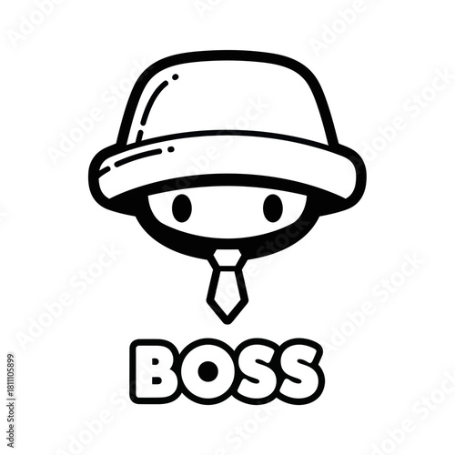 Simple line art drawing of a cute boss character icon.