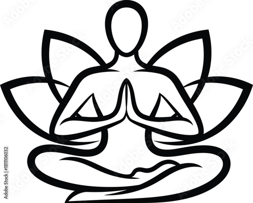 Yoga meditation lotus pose vector illustration wellness and mindfulness eps silhouette