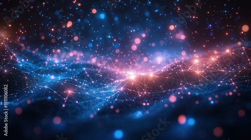 Futuristic Abstract Background with Blue and Red Glowing Data Lines