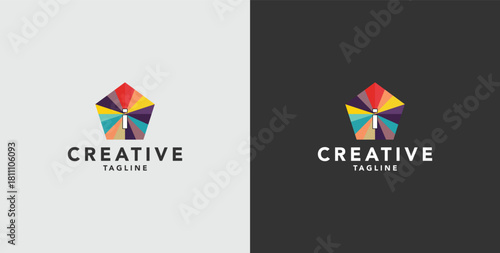 Digital colorful abstract icons, elements and symbols with initial I logo, template