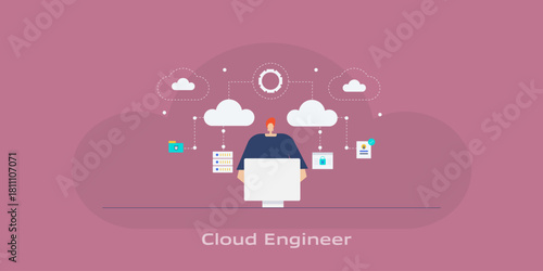Cloud engineer working on dedicated console, monitoring cloud infrastructure, ensure data security and active server performance.