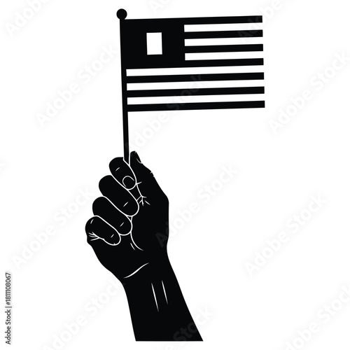 Powerful hand holding Liberia flag high, a symbol of national pride and unity, celebrating Liberian heritage and patriotism for independence day