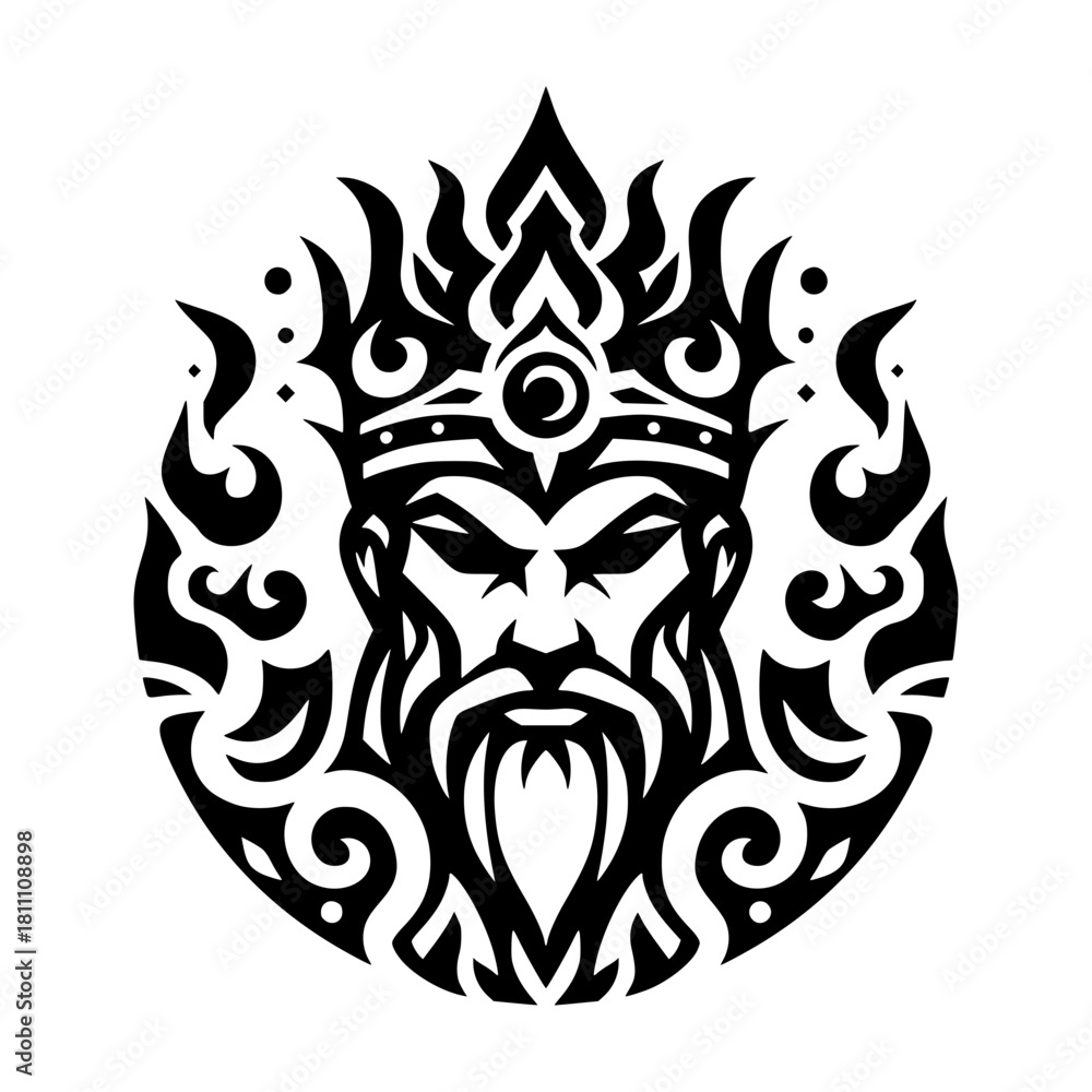 Fototapeta premium Minimalist ancient king head illustration vector art majestic ruler with crown and beard royal symbol design concept vector