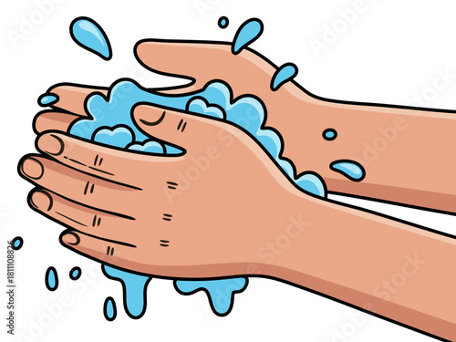 Person washing hand with soap and water to maintain hygiene. Cleanliness concept. Health care and prevention of illness.