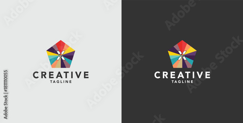 Digital colorful abstract icons, elements and symbols with initial X logo, template
